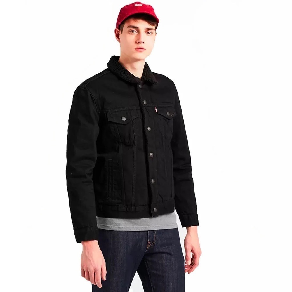Levi's Sherpa Trucker Jacket black Jean jacket insulated warm denim jacket sz sm